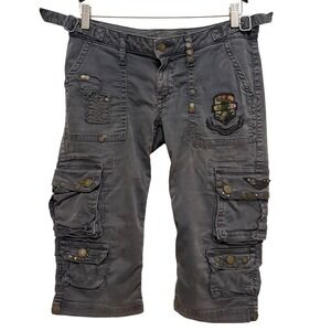 Robins Jean Rock N Roll Cargo Capris Low Rise Gray Sz 28 Y2K Grunge Punk Biker